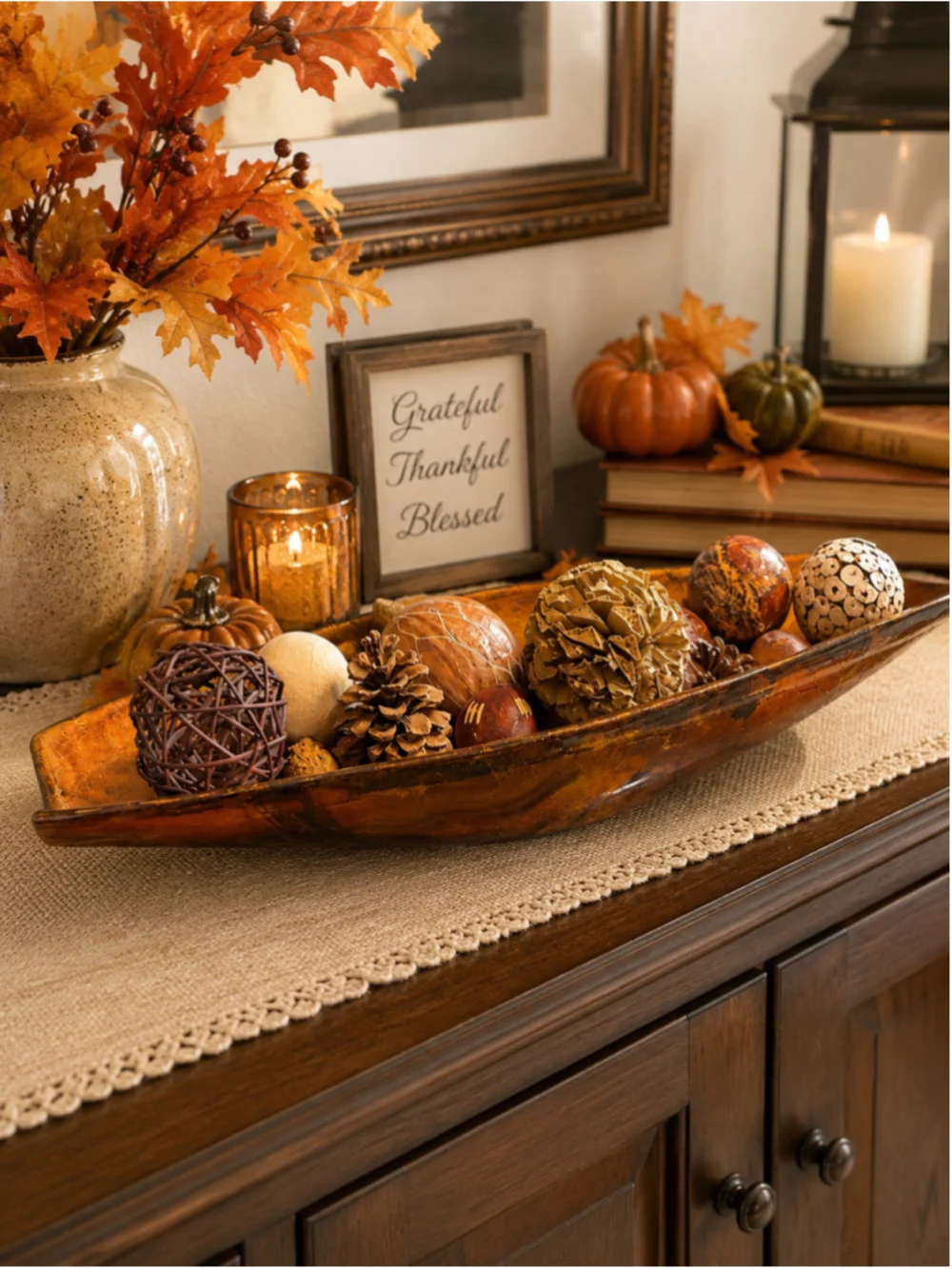 Decorative Canoe-Style Tray / Centerpiece – 21” Long x 7” Wide